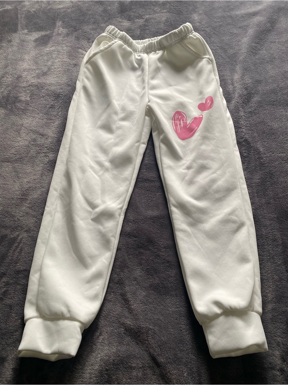 SHEIN White Kids Sweatpants with Pink Heart Accent